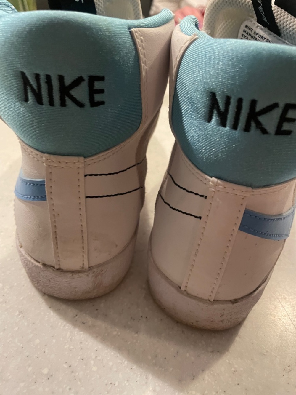Nike Blazers White and Light Blue High-Top Sneaker Y5.5, Women’s 7